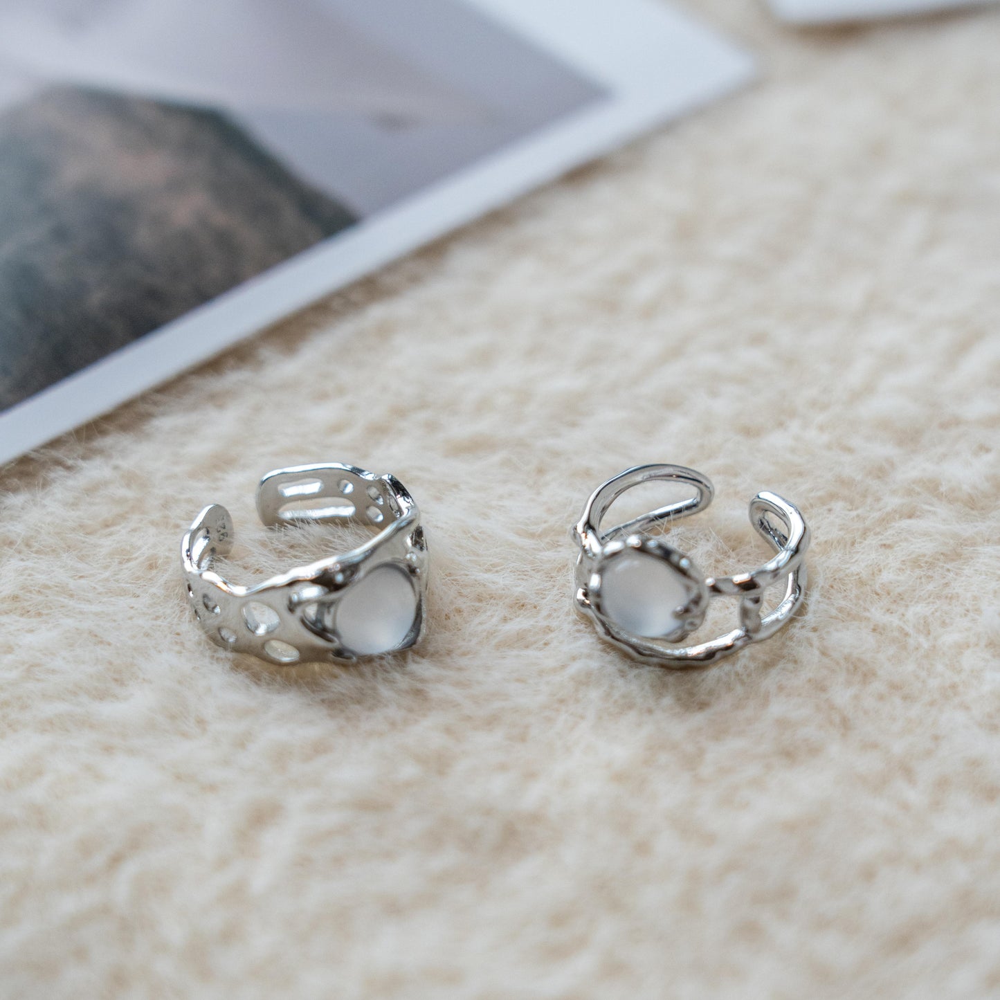 Moonstone Gem Punk Adjustable Ring Collection