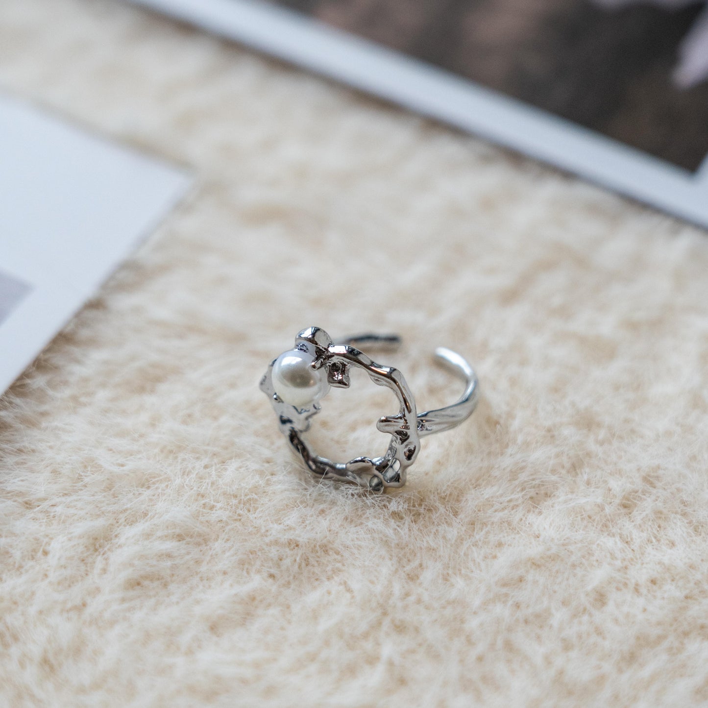 Pearl & Oval Gem Punk Adjustable Ring Collection