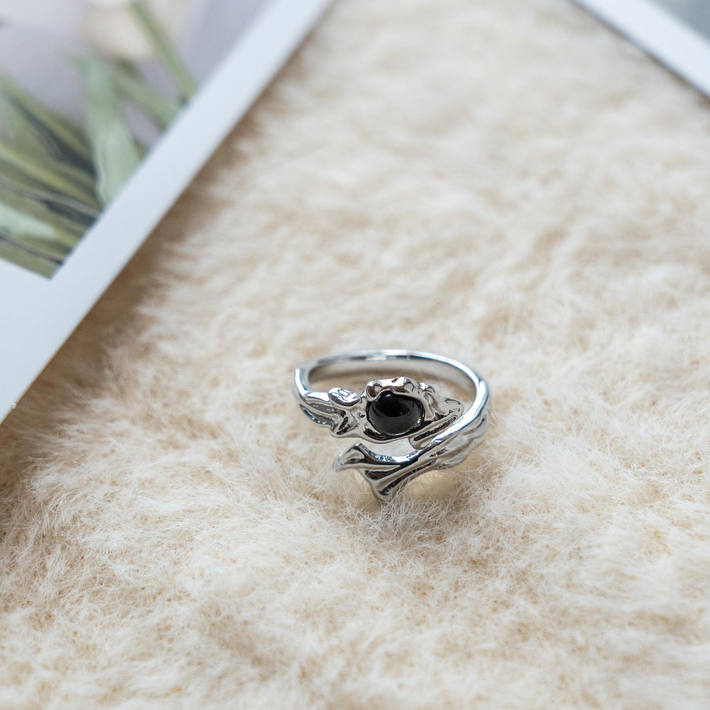 Black Onyx Pearl Punk Adjustable Ring Collection