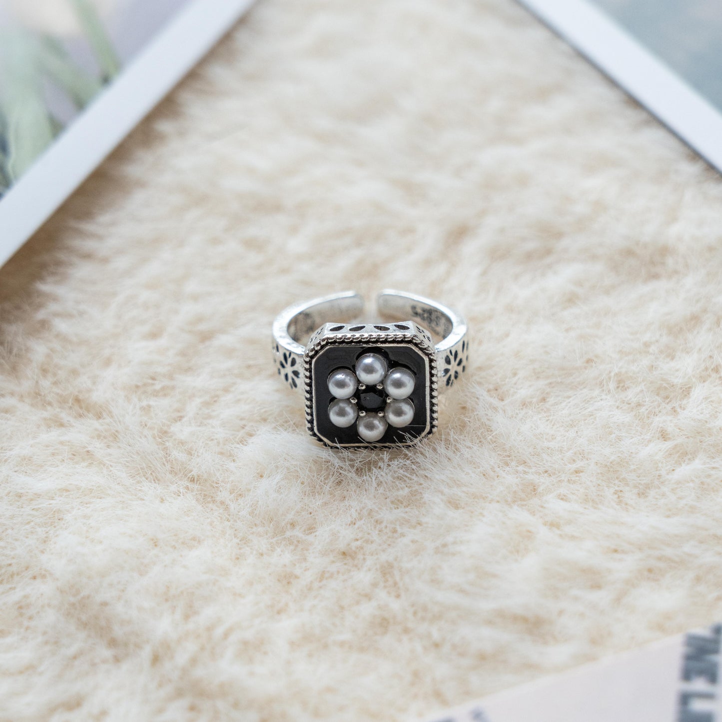 Black Onyx Pearl Punk Adjustable Ring Collection