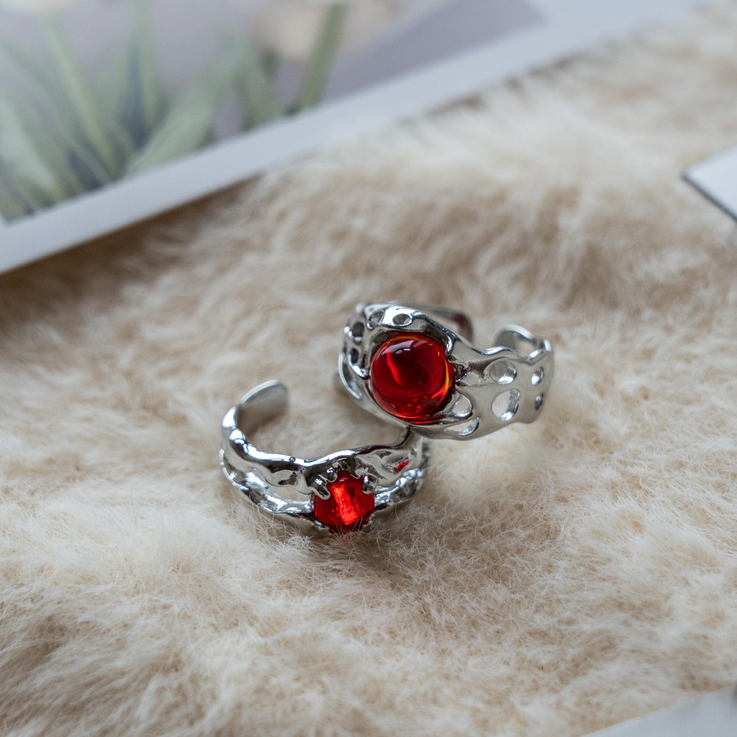 Red Gem Adjustable Ring Collection