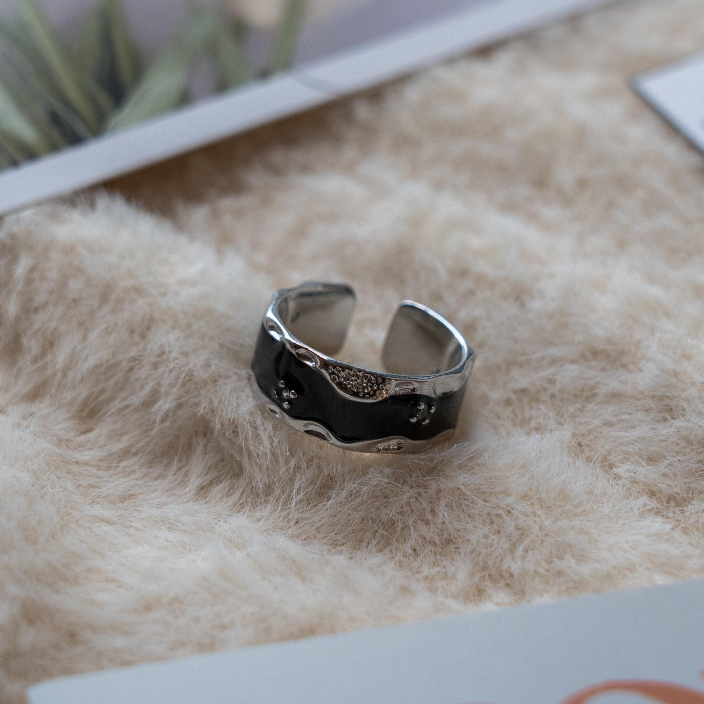 Black Onyx Pearl Punk Adjustable Ring Collection