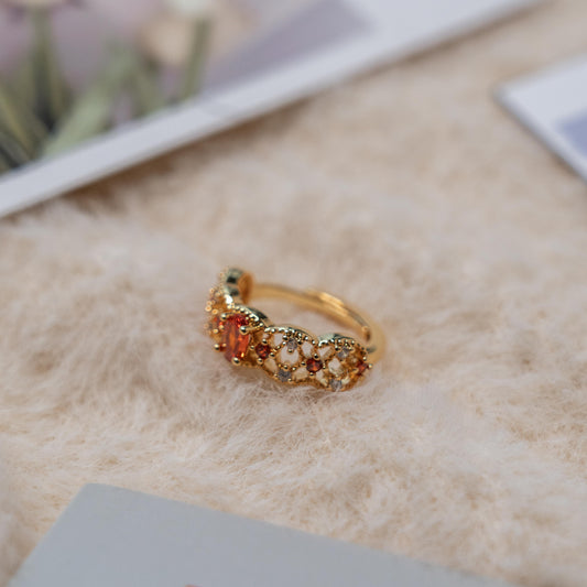 Vintage Style- Red Gem Gold Ring