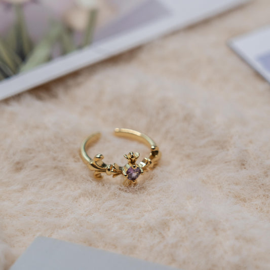 Vintage Style- Purple Cross Gem Gold Ring