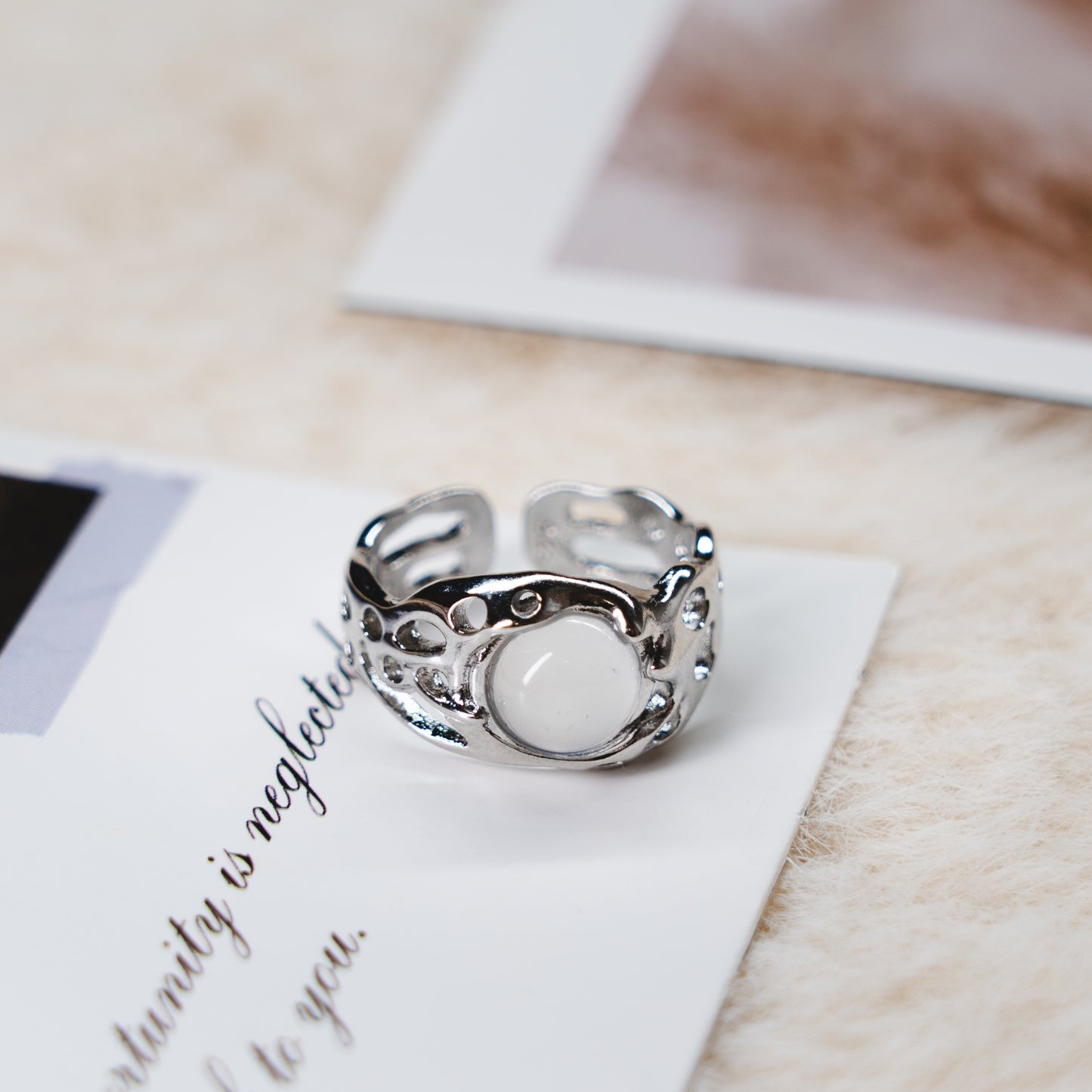 Moonstone Gem Punk Adjustable Ring Collection