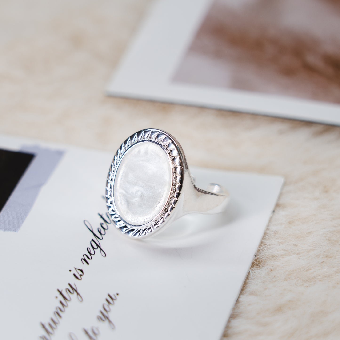 Pearl & Oval Gem Punk Adjustable Ring Collection