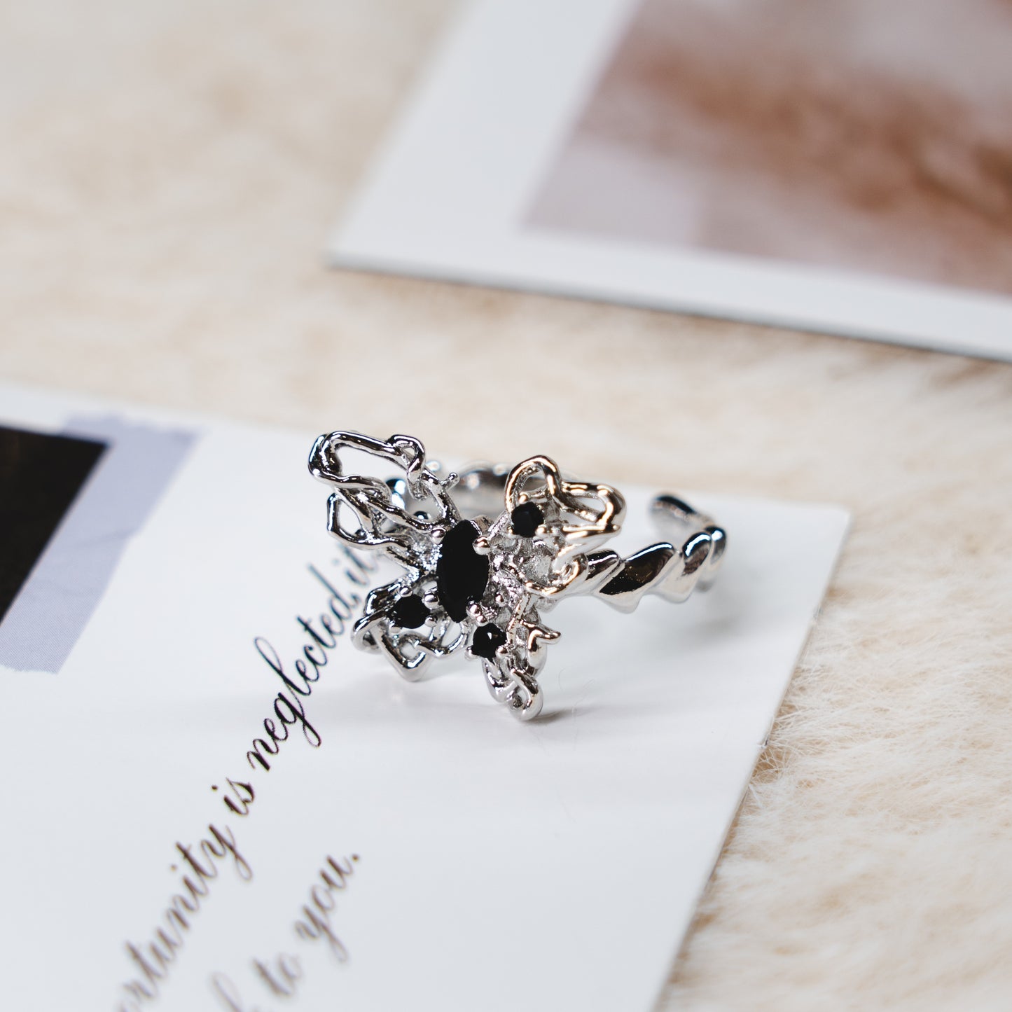 Black Onyx Pearl Punk Adjustable Ring Collection