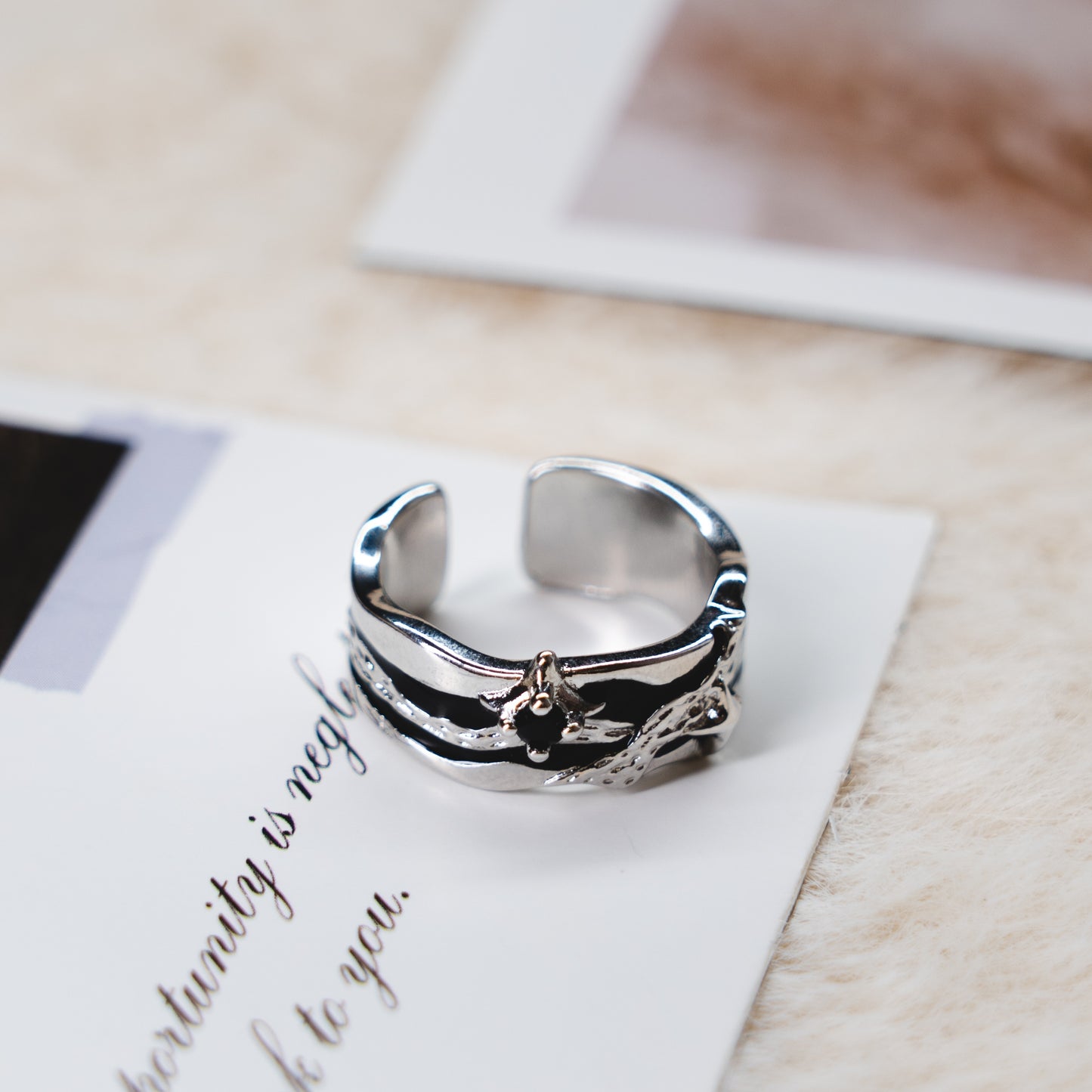 Black Onyx Pearl Punk Adjustable Ring Collection