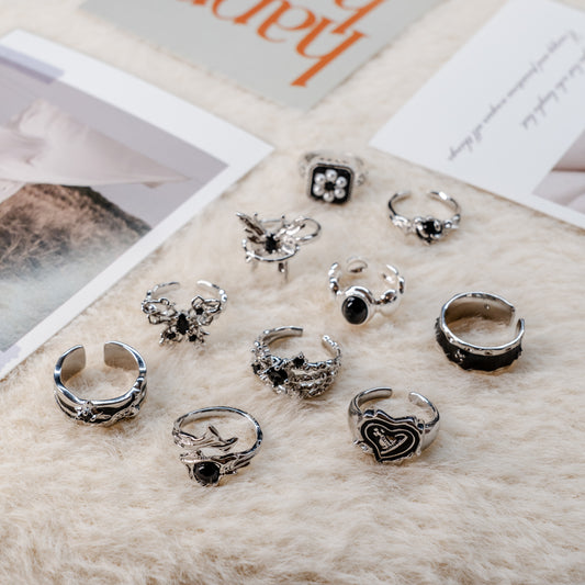 Black Onyx Pearl Punk Adjustable Ring Collection