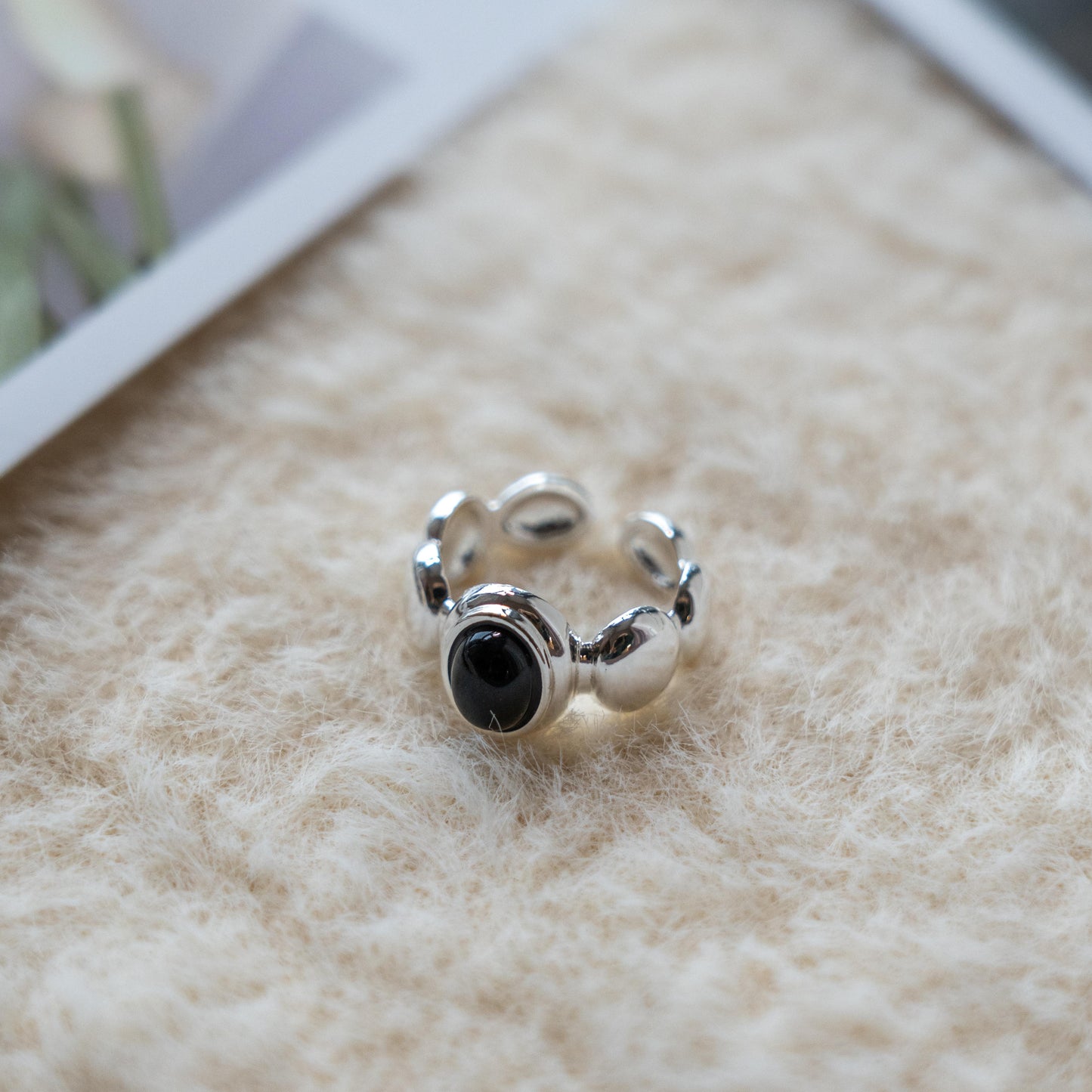 Black Onyx Pearl Punk Adjustable Ring Collection