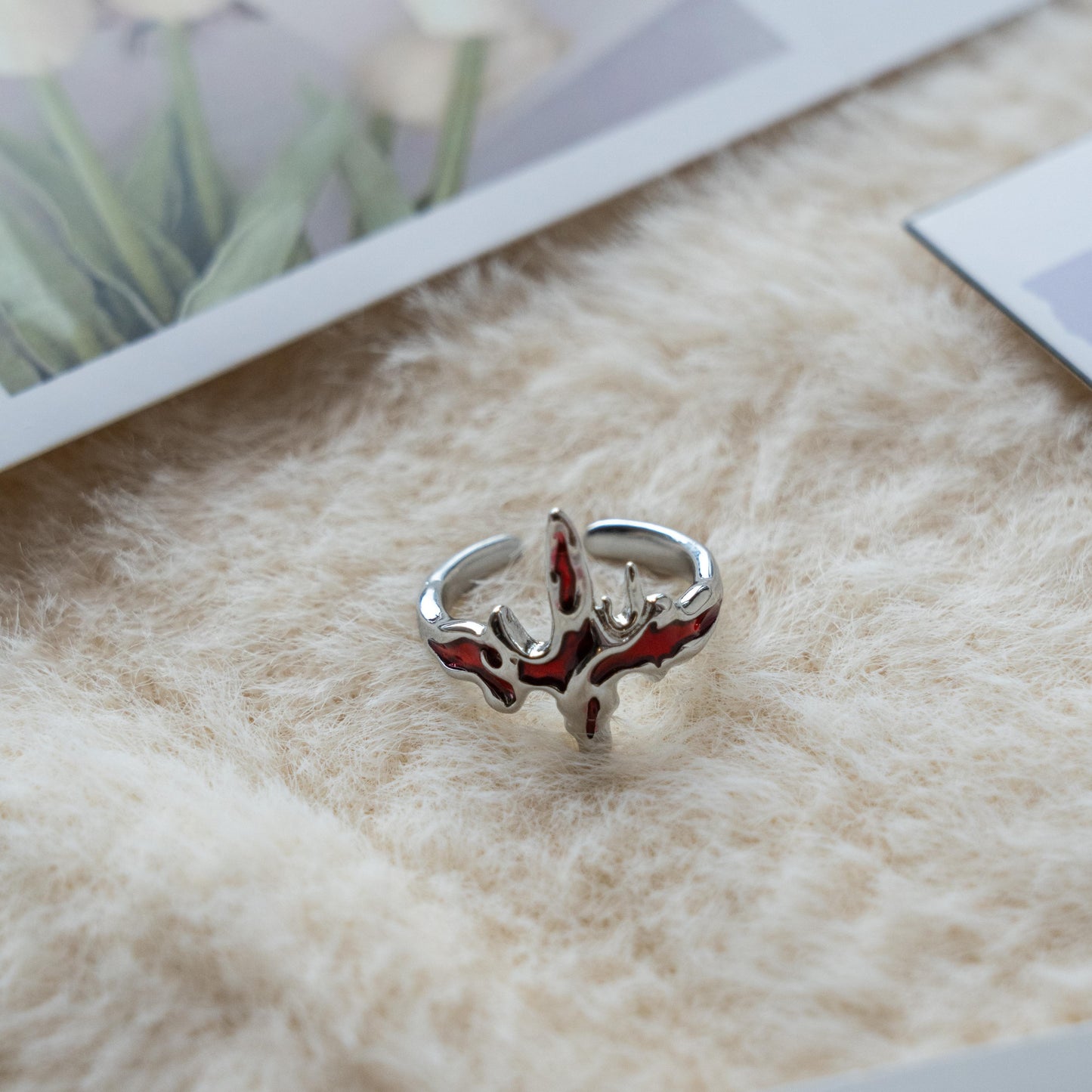 Red Enamel Punk Adjustable Ring Collection