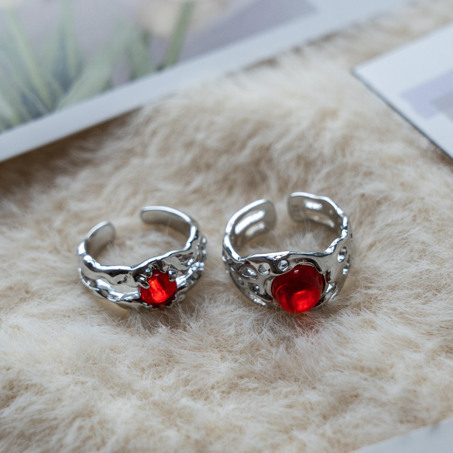 Red Gem Adjustable Ring Collection