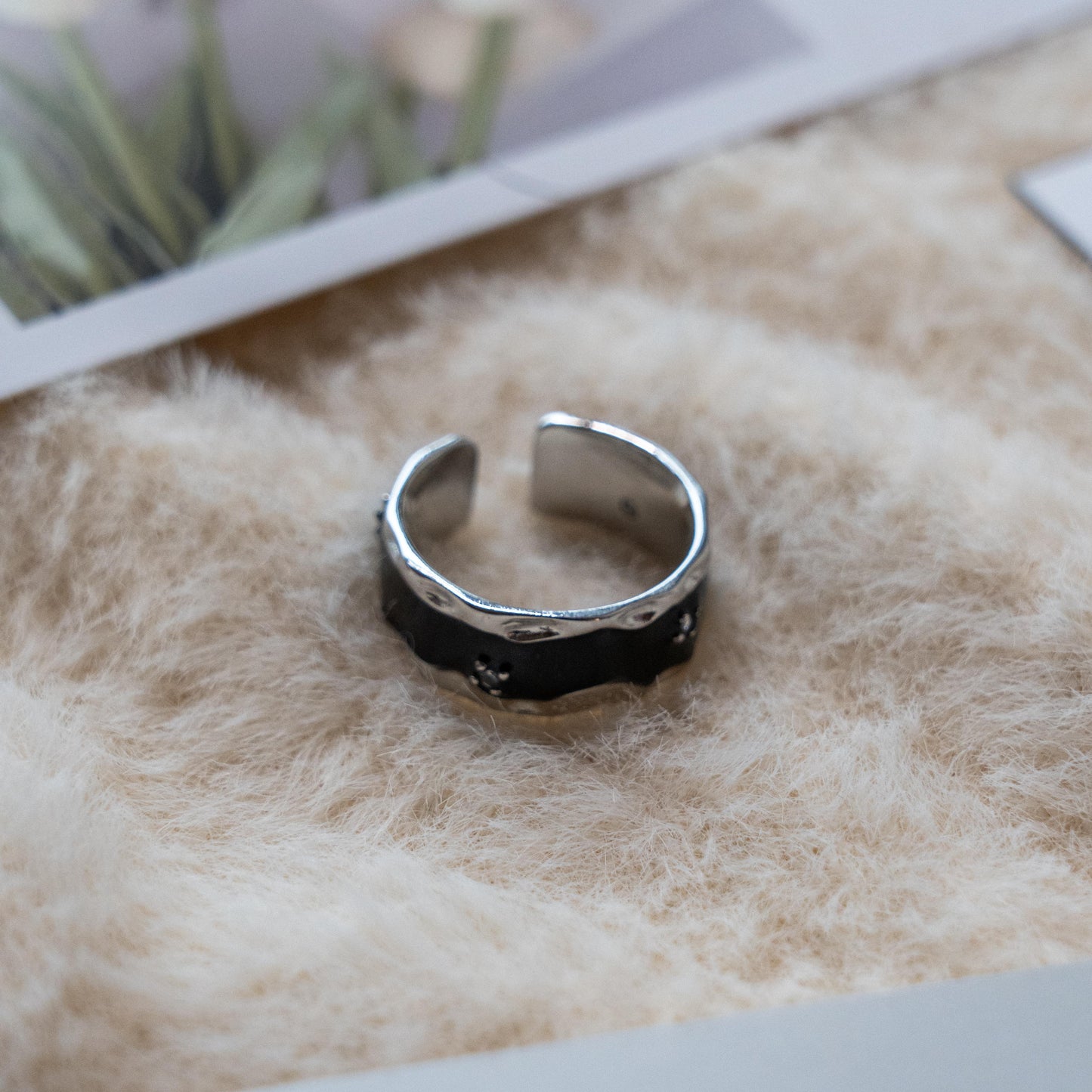 Black Onyx Pearl Punk Adjustable Ring Collection