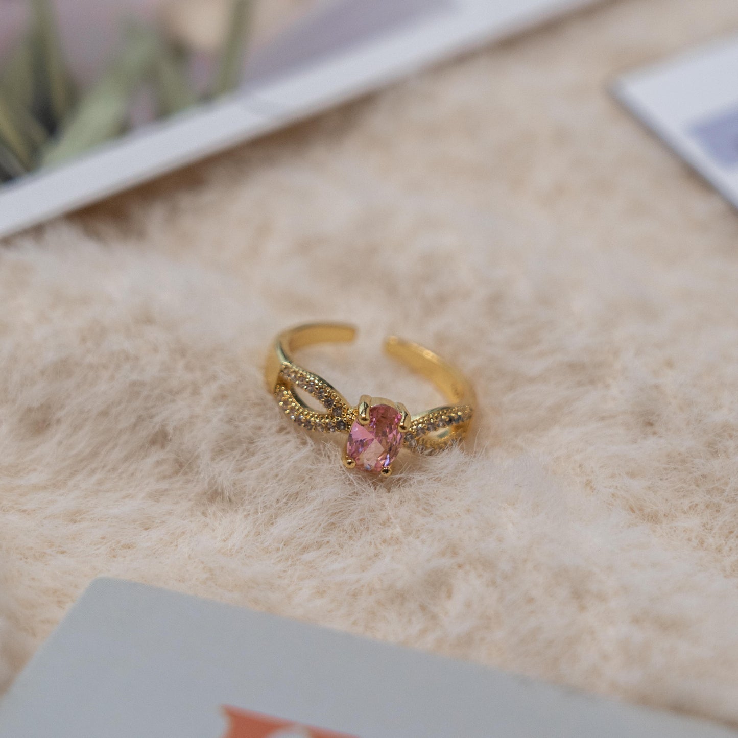Vintage Style- Pink Gem Gold Ring