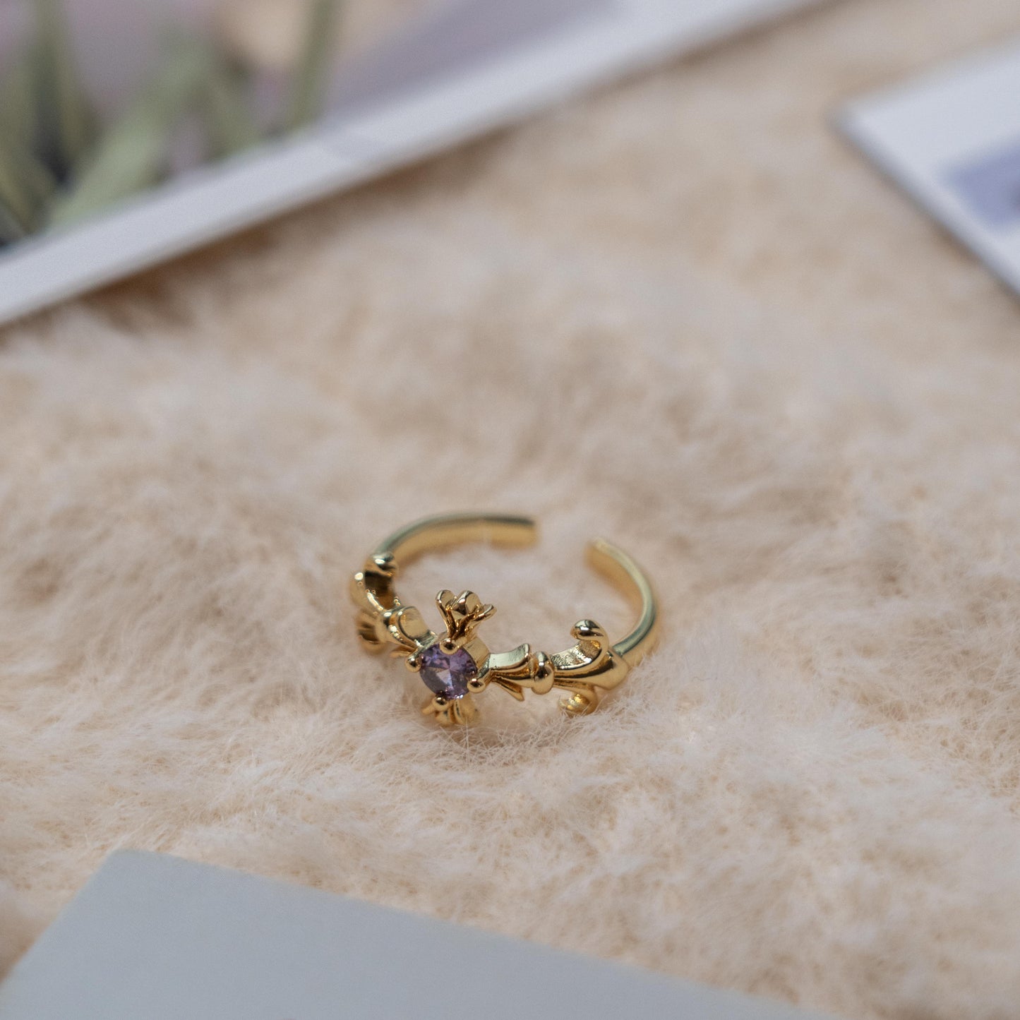 Vintage Style- Purple Cross Gem Gold Ring