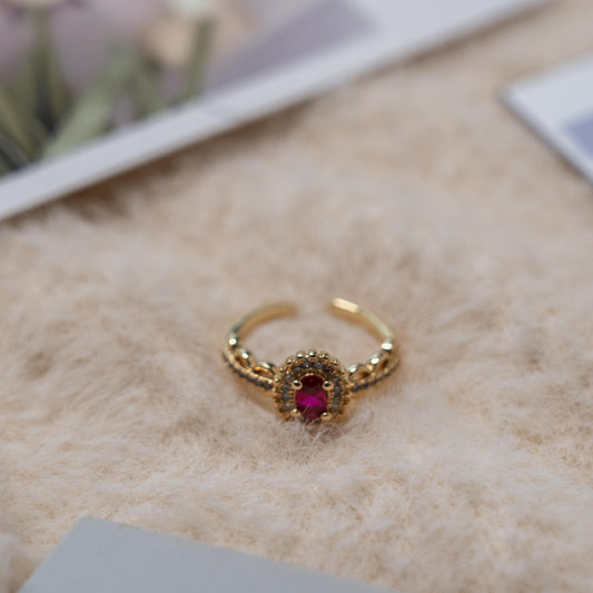 Vintage Style- Red Gem Gold Ring