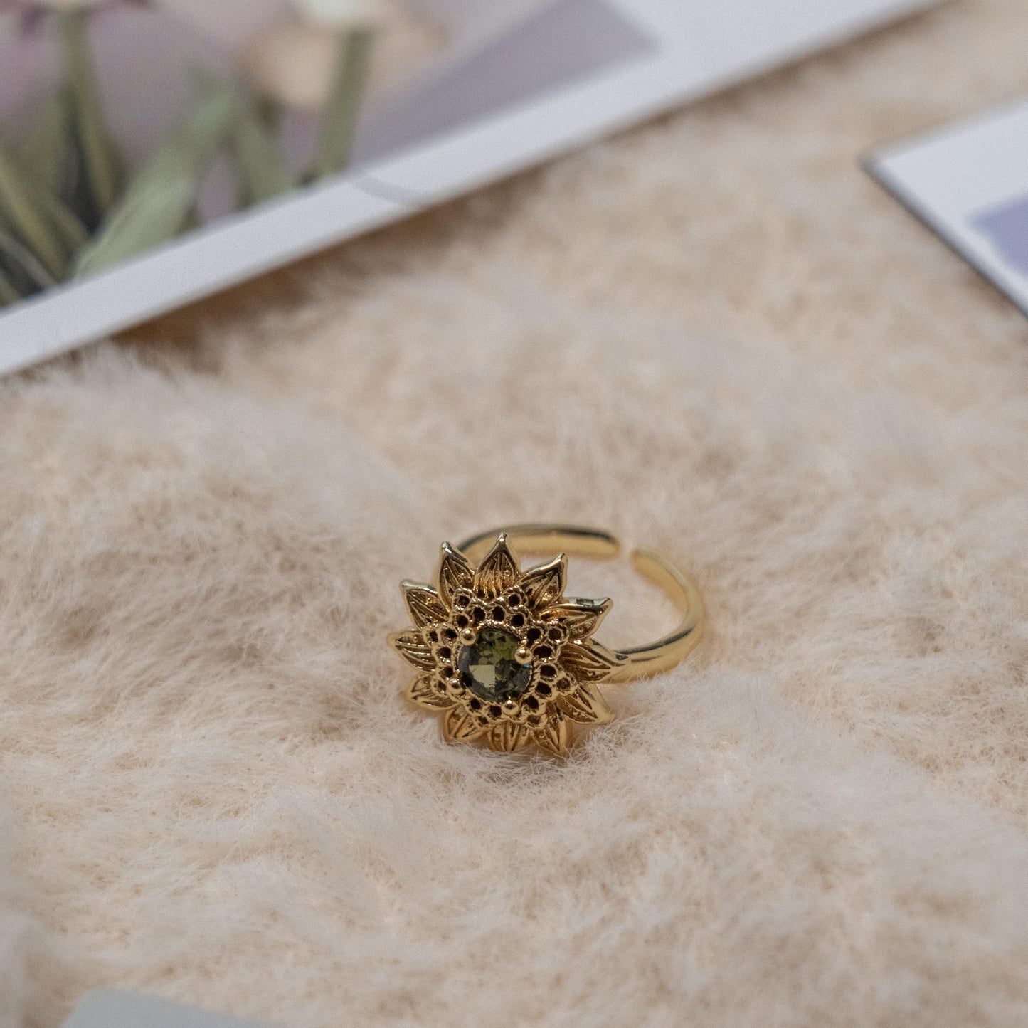 Vintage Style-  Enamel Gem Gold Ring