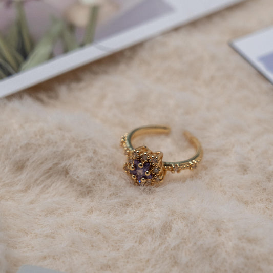 Vintage Style- Purple Pentagram Gold Ring