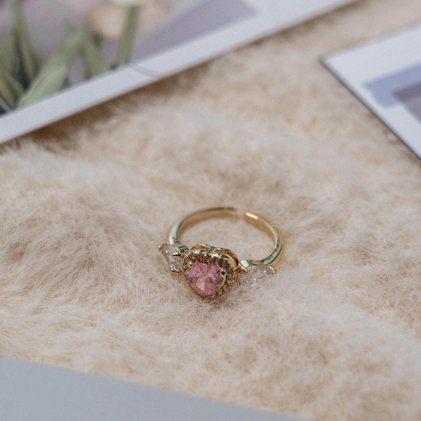 Vintage Style- Pink Gem Gold Ring