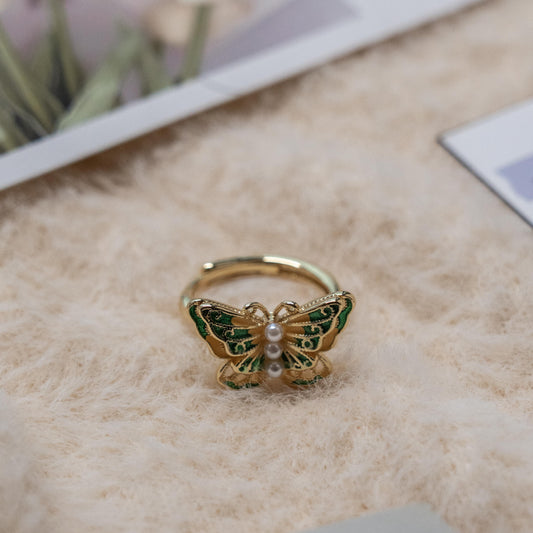 Vintage Style-  Enamel Butterfly Gold Ring