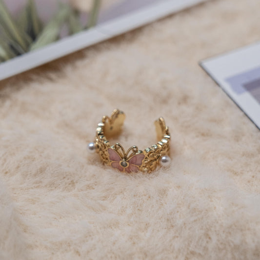 Vintage Style-  Enamel Gem Gold Ring