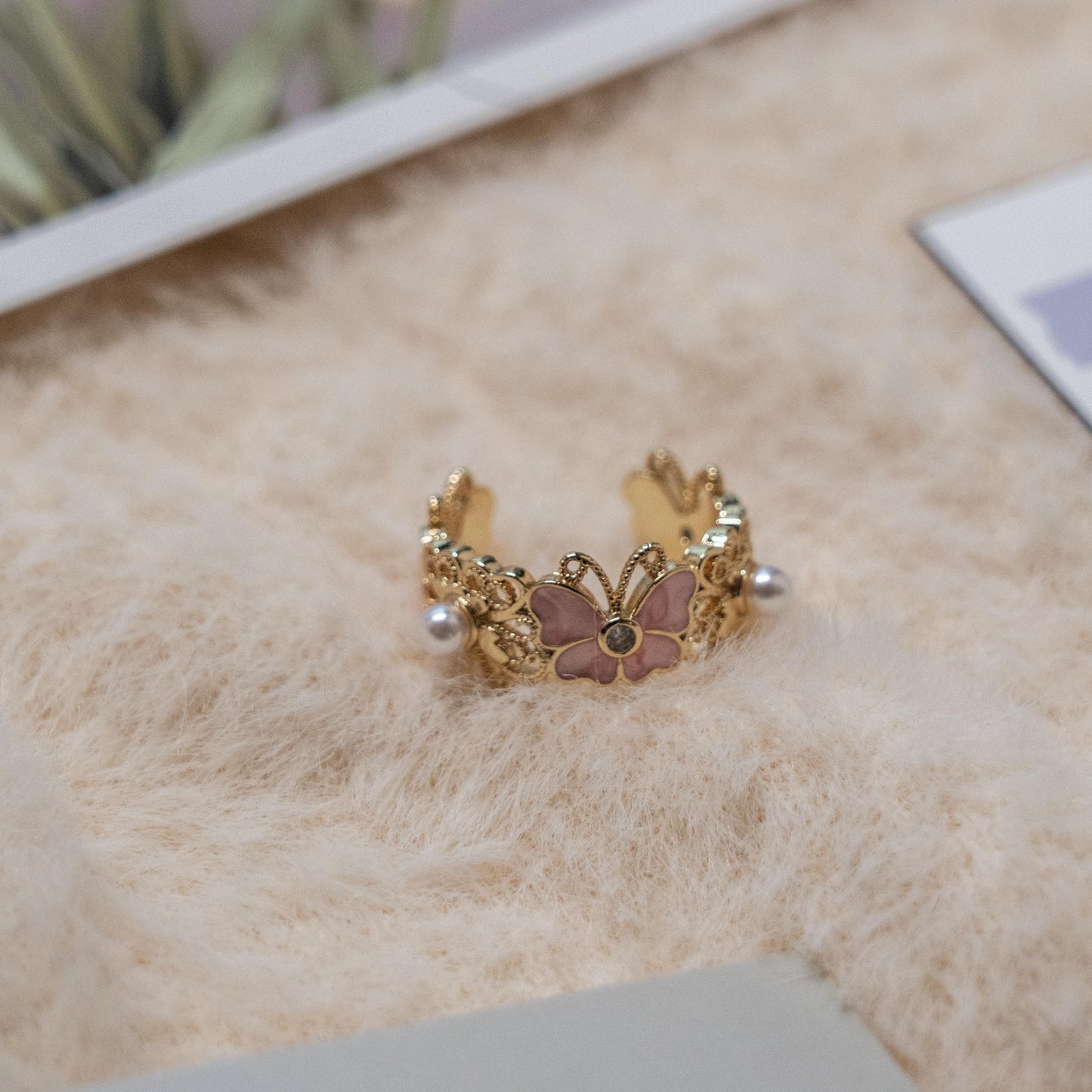 Vintage Style-  Enamel Gem Gold Ring