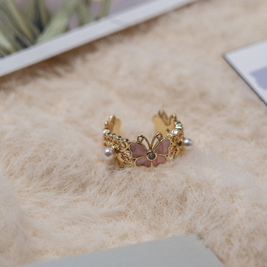 Vintage Style-  Enamel Gem Gold Ring