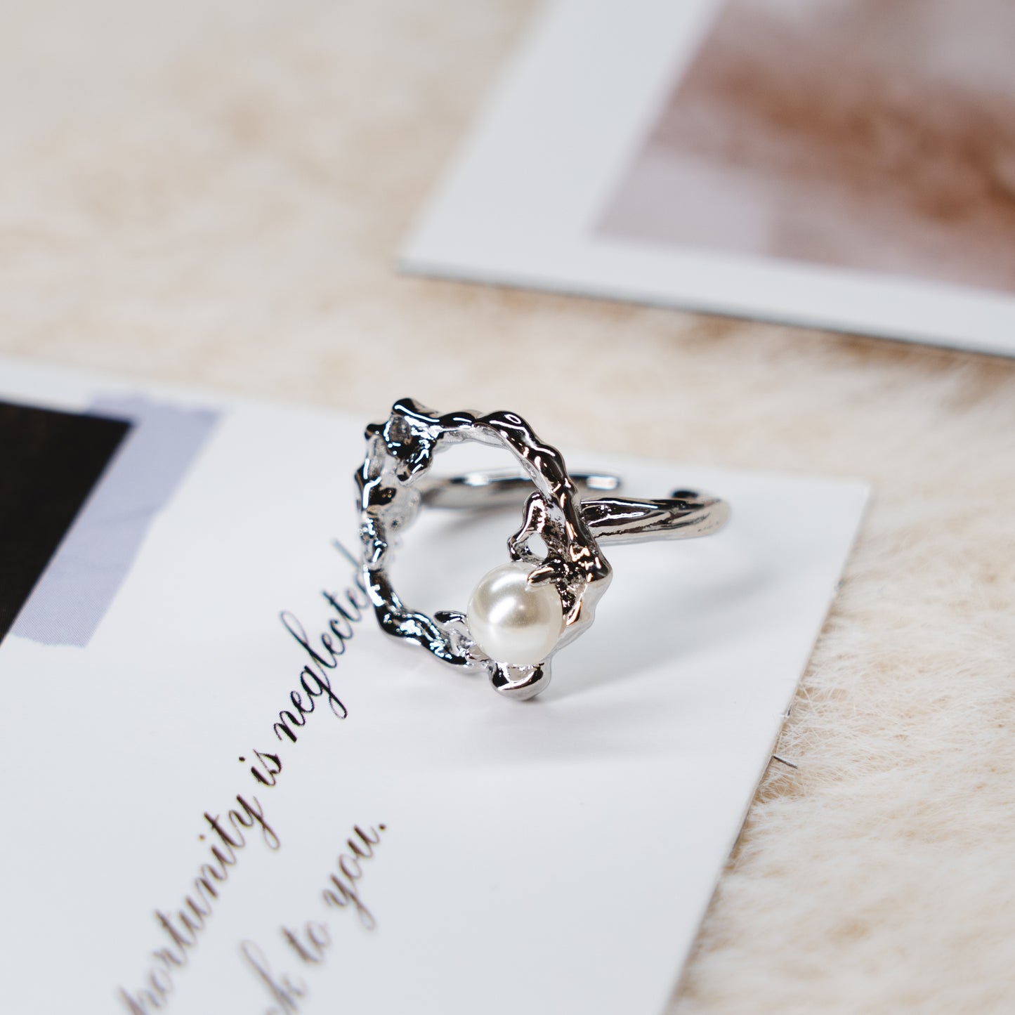 Pearl & Oval Gem Punk Adjustable Ring Collection