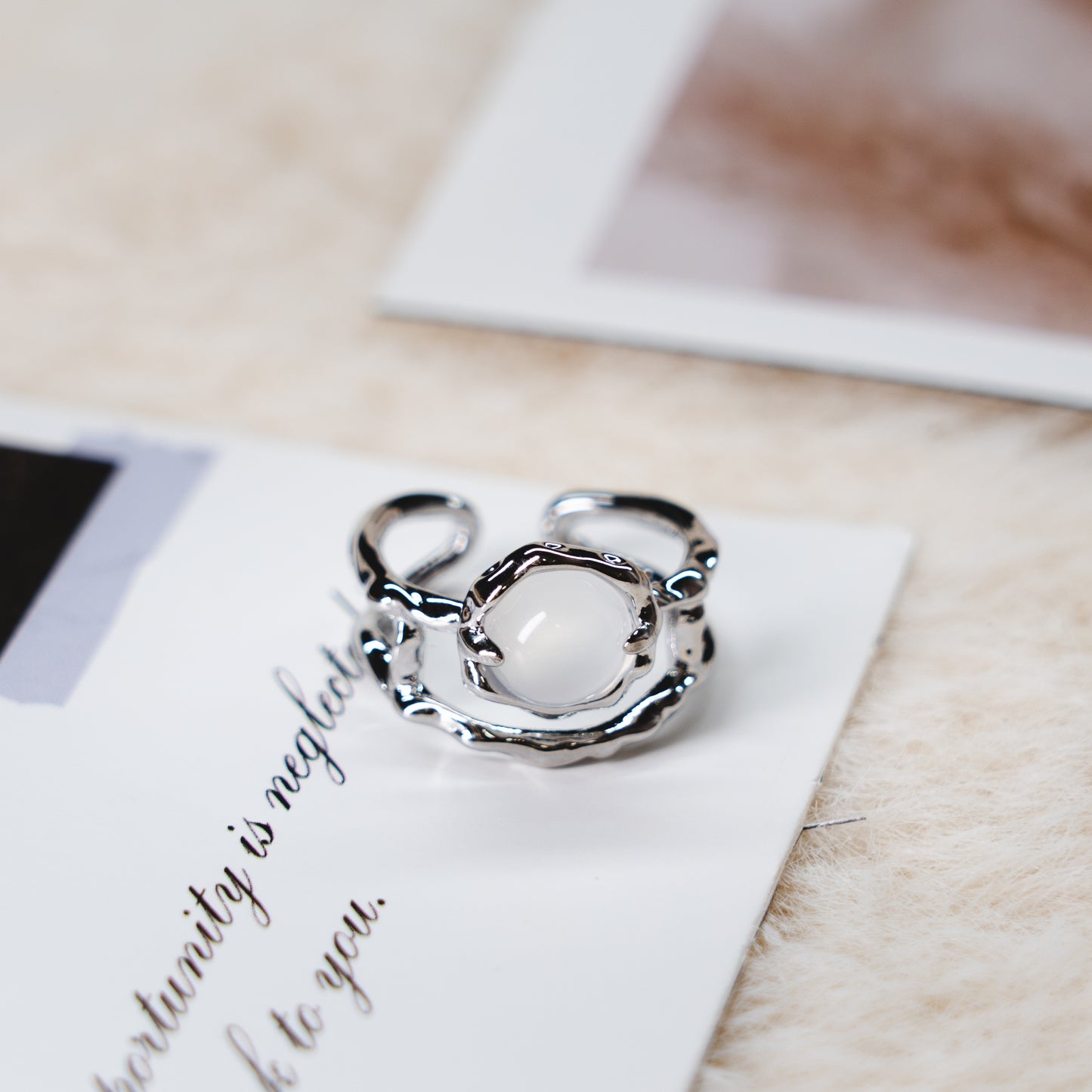 Moonstone Gem Punk Adjustable Ring Collection