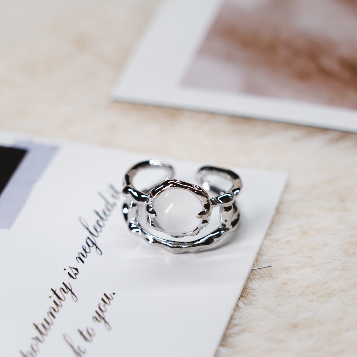 Moonstone Gem Punk Adjustable Ring Collection