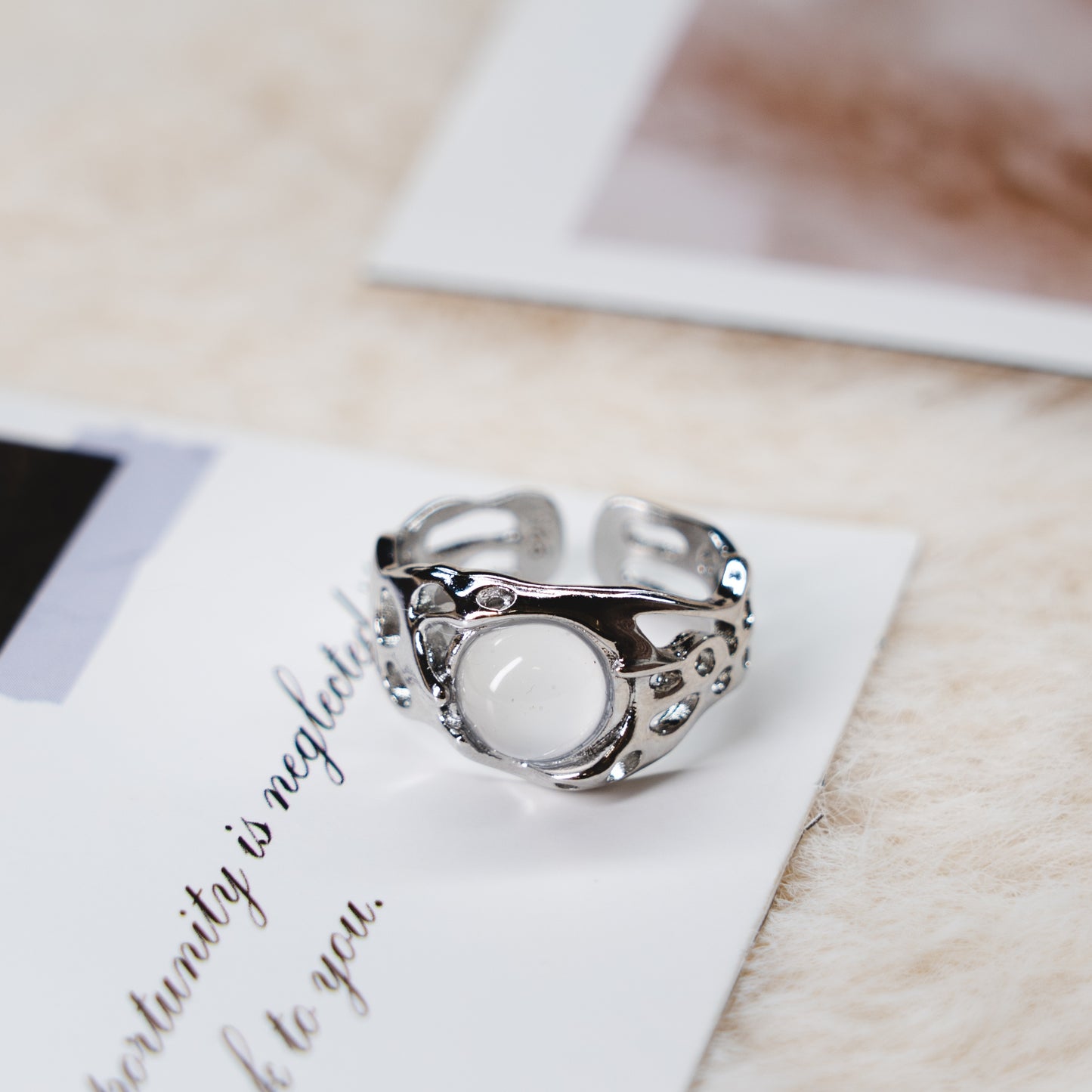 Moonstone Gem Punk Adjustable Ring Collection