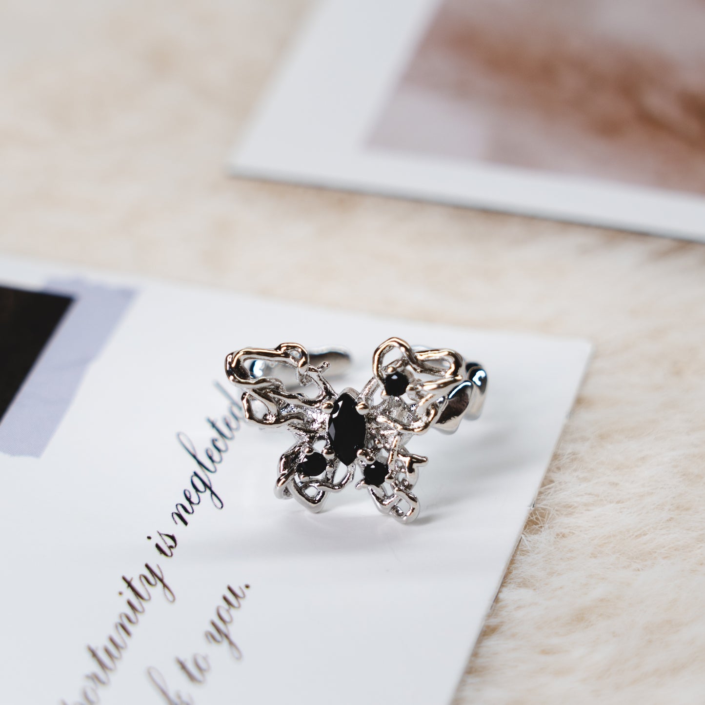 Black Onyx Pearl Punk Adjustable Ring Collection