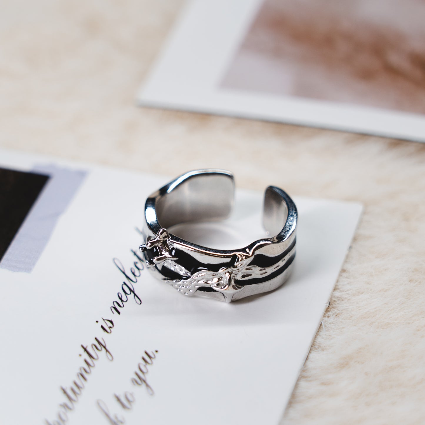 Black Onyx Pearl Punk Adjustable Ring Collection