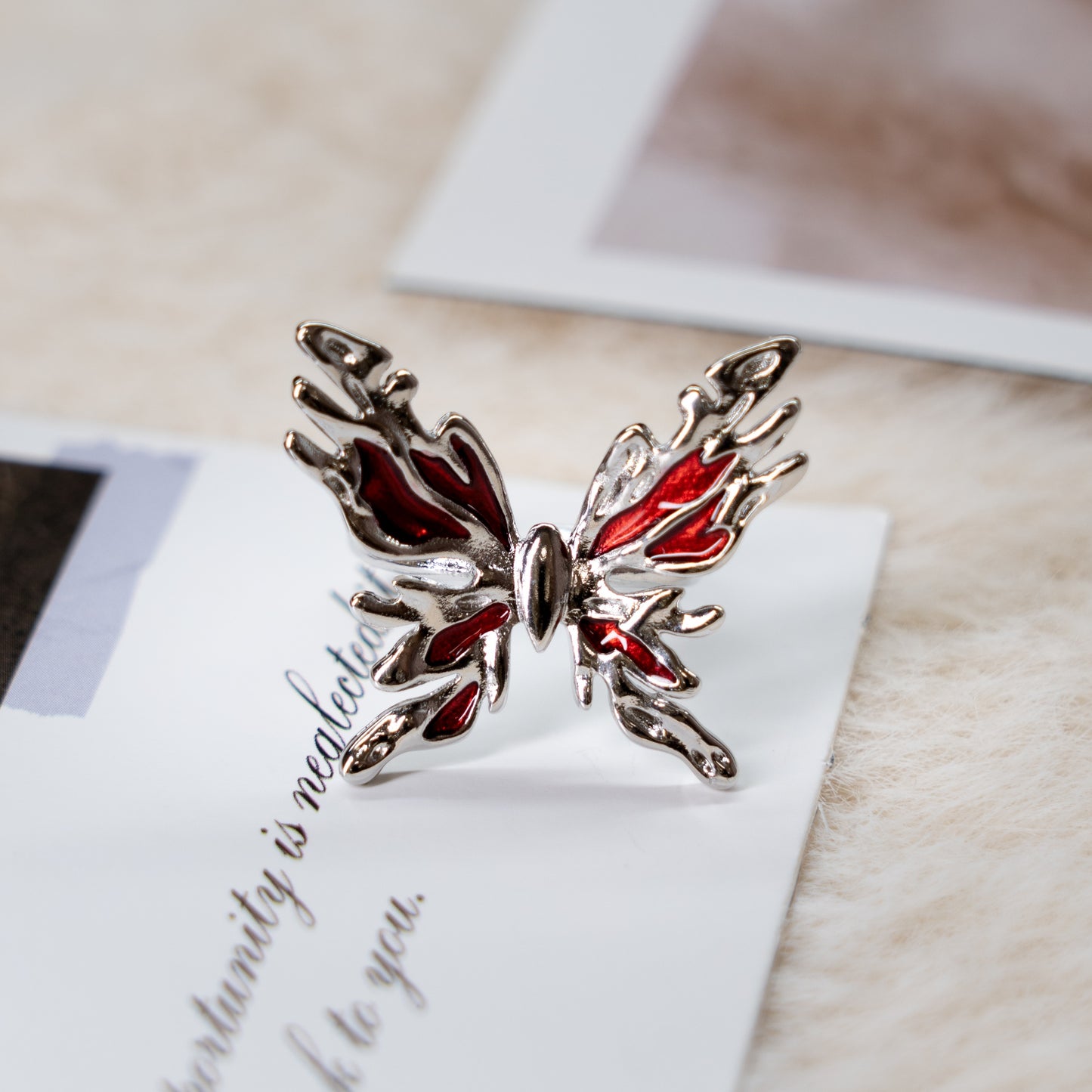 Red Enamel Punk Adjustable Ring Collection