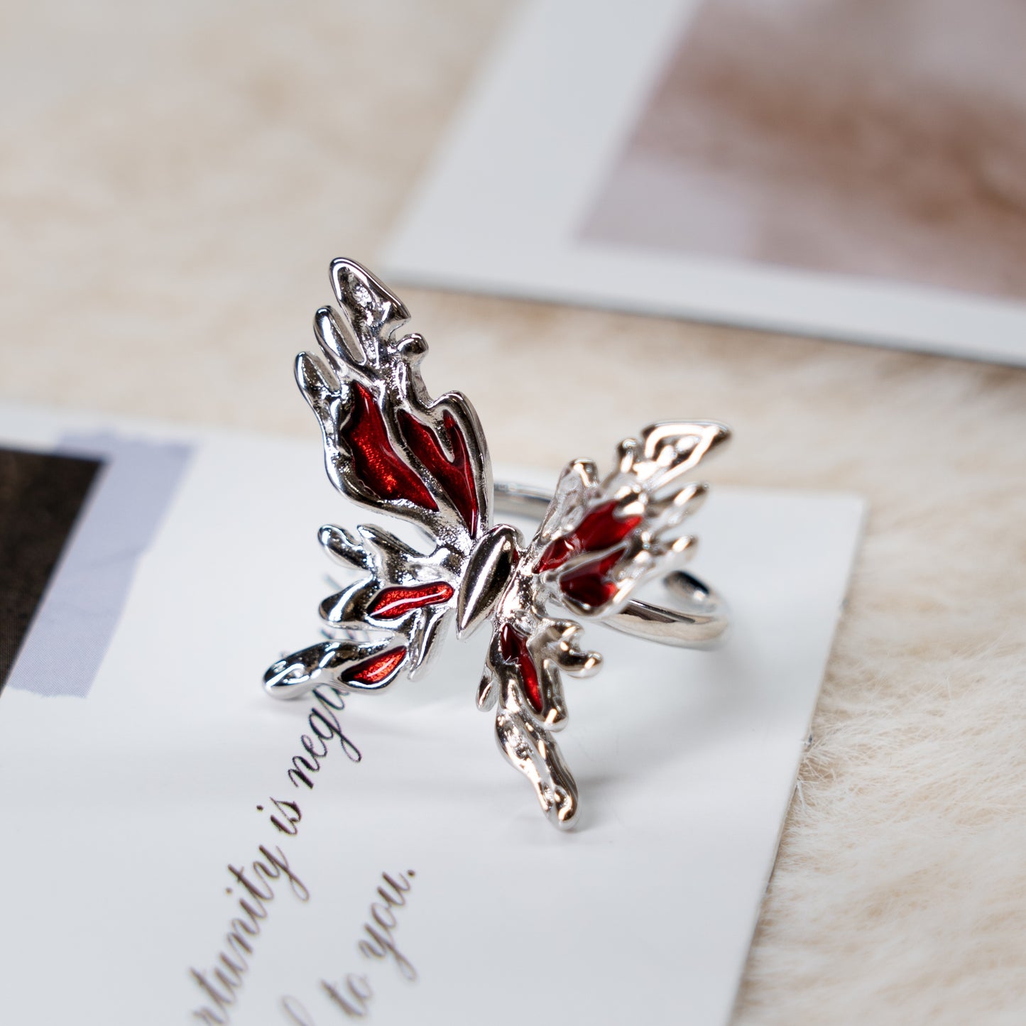 Red Enamel Punk Adjustable Ring Collection