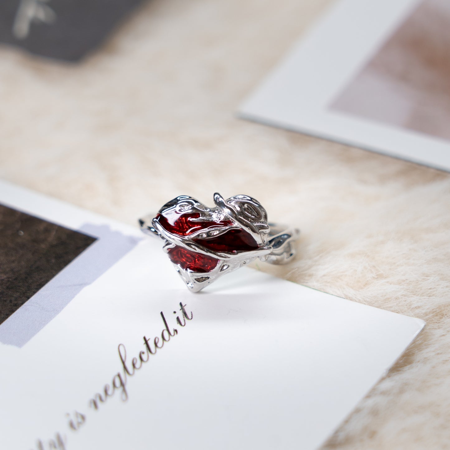 Red Enamel Punk Adjustable Ring Collection