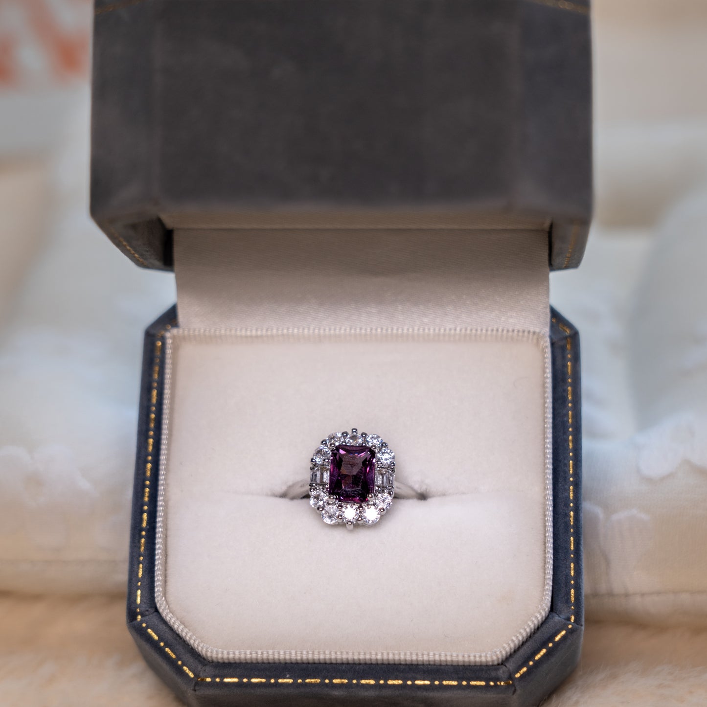 Adjustable Silver Ring - Purple Gem & Zircon
