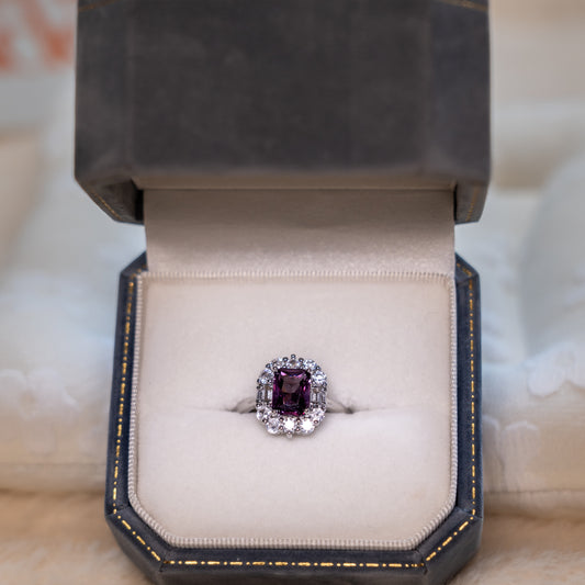 Adjustable Silver Ring - Purple Gem & Zircon