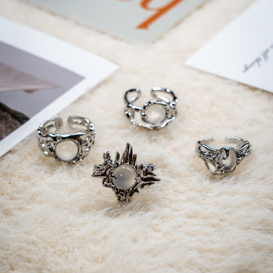 Moonstone Gem Punk Adjustable Ring Collection