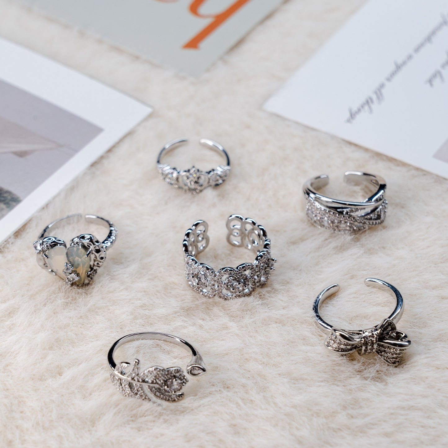 Zircon Crystal Punk Adjustable Ring Collection