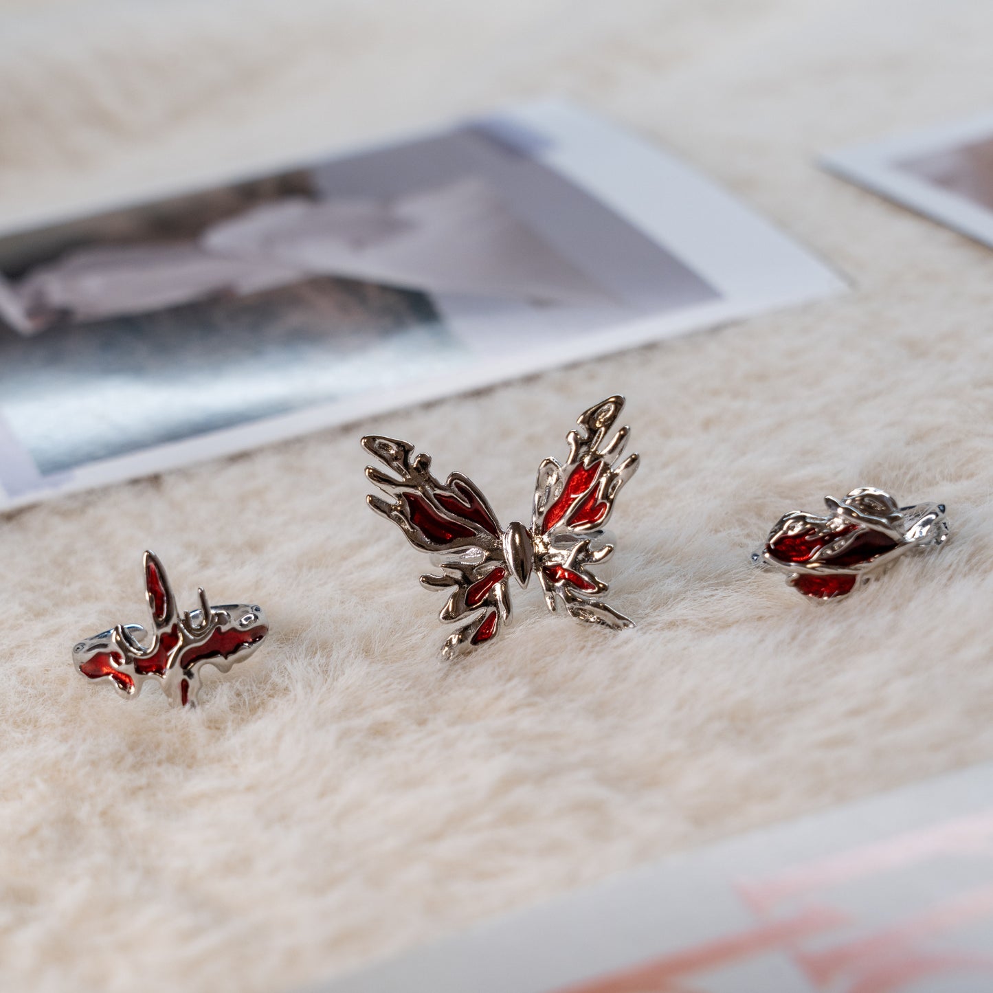 Red Enamel Punk Adjustable Ring Collection