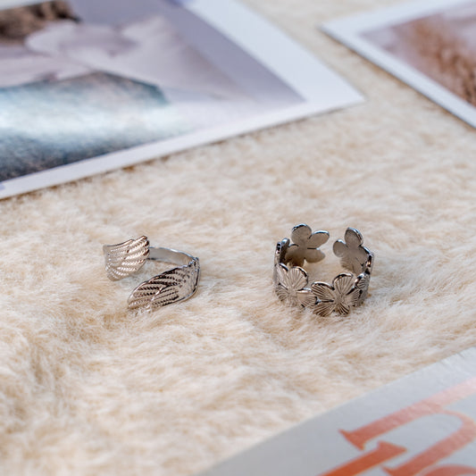Wing & Flower Detail Adjustable Ring Collection